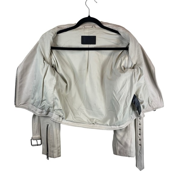 ALL SAINTS Anderson Sheepskin Leather Zip Front Biker Jacket White Size Small - Picture 7 of 16